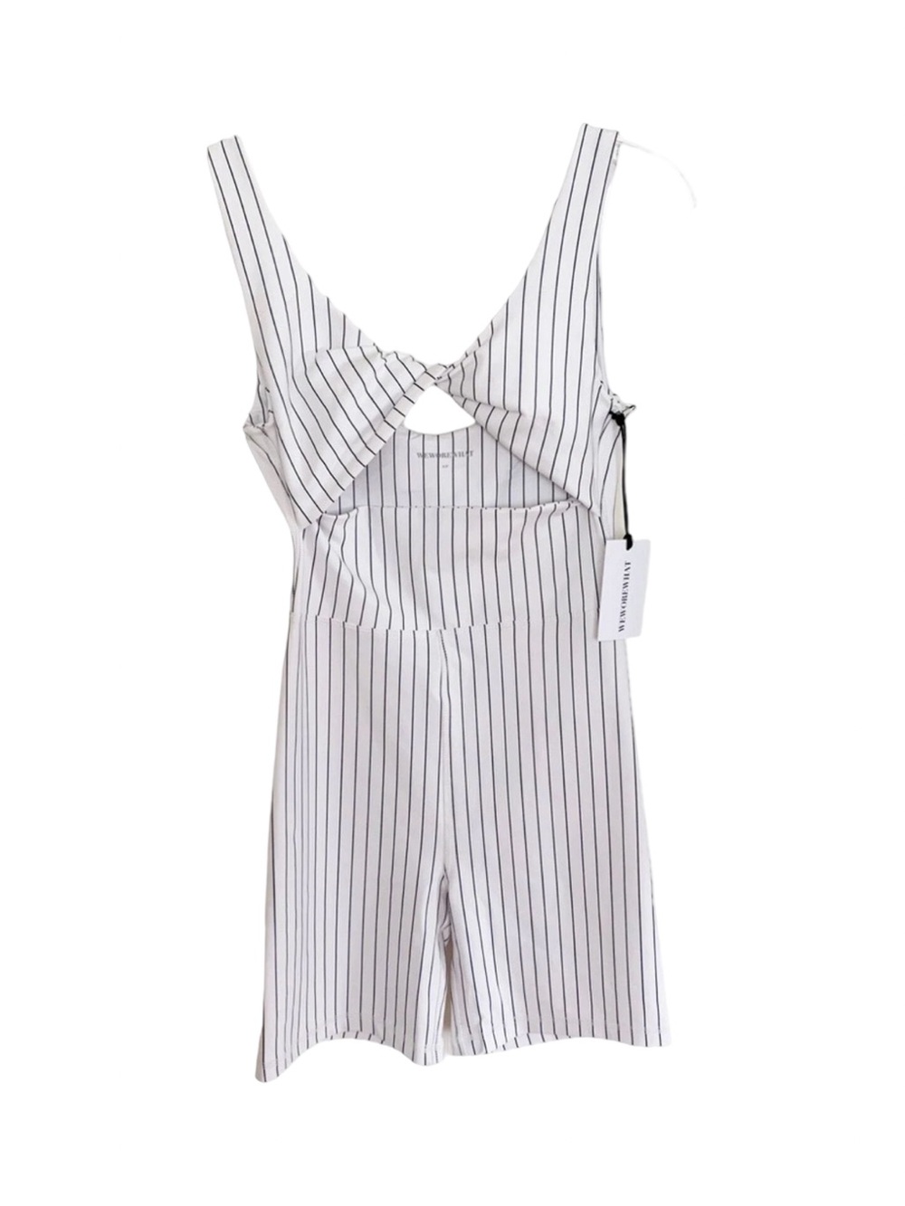 WeWoreWhat White Black Pinstripe Twist Cutout Shorts Bodysuit Romper NWT Size XS